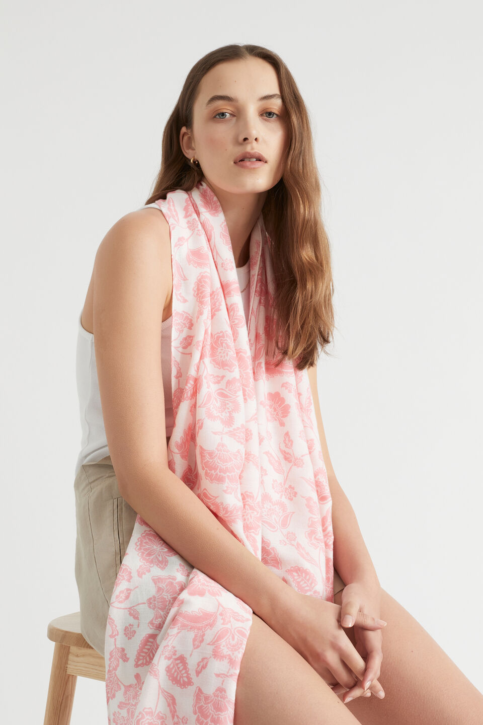 Vintage Paisley Print Scarf  Bubblegum Pink