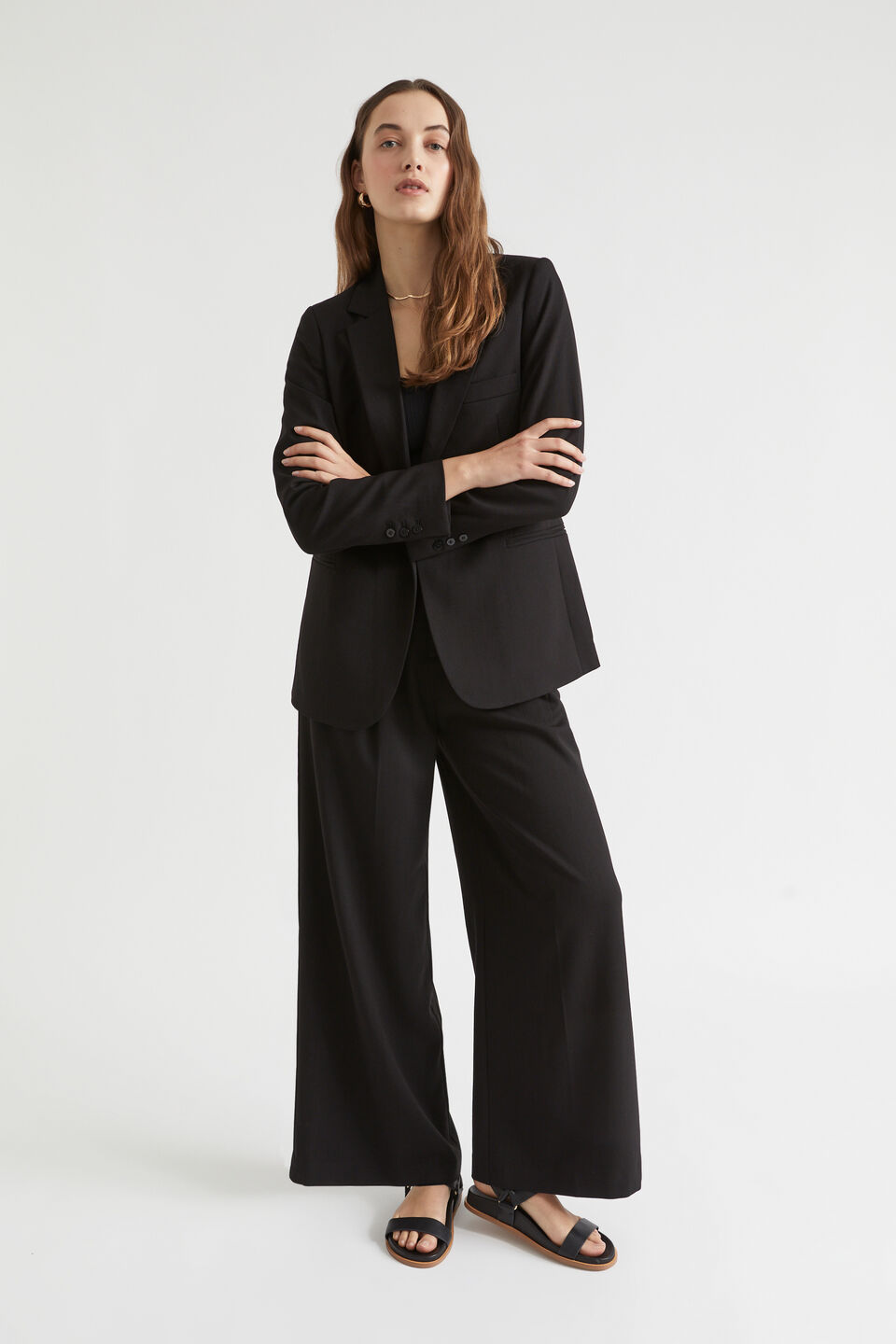 Pocket Front Wide Leg Trouser  Black