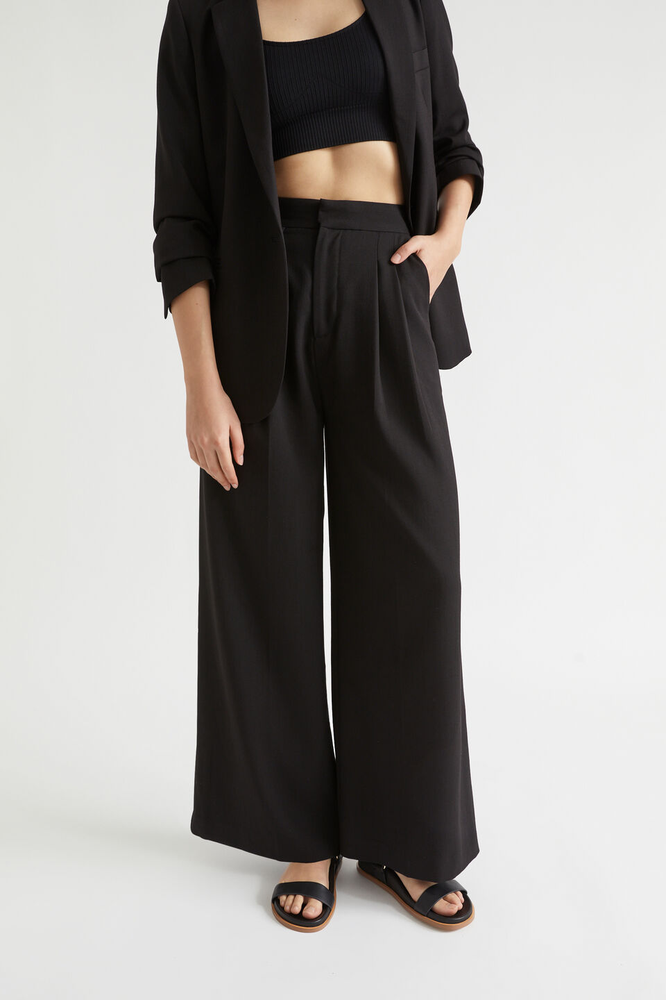 Pocket Front Wide Leg Trouser  Black