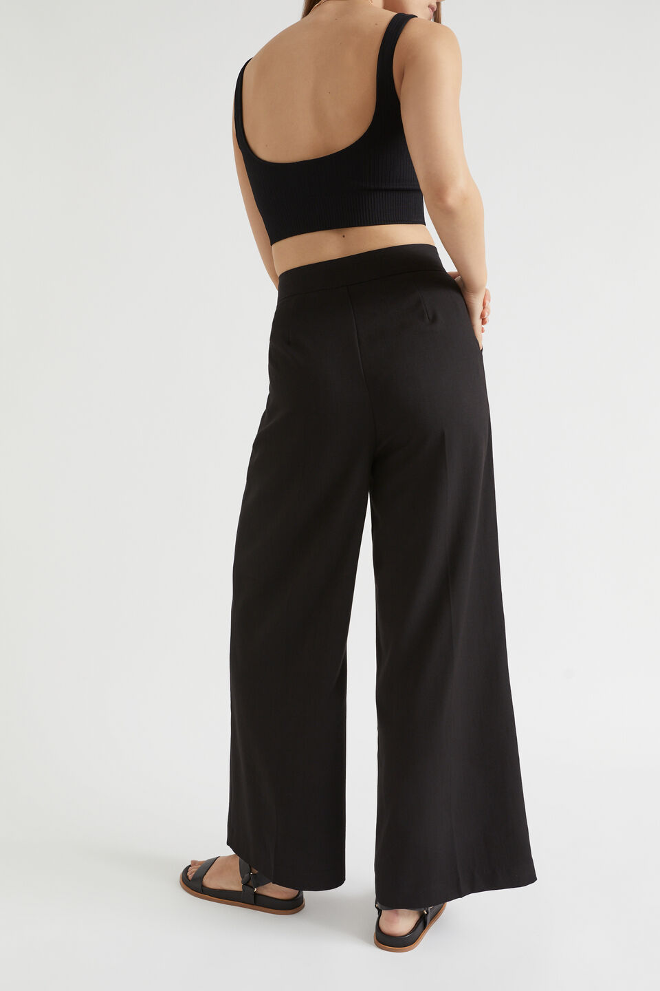 Pocket Front Wide Leg Trouser  Black