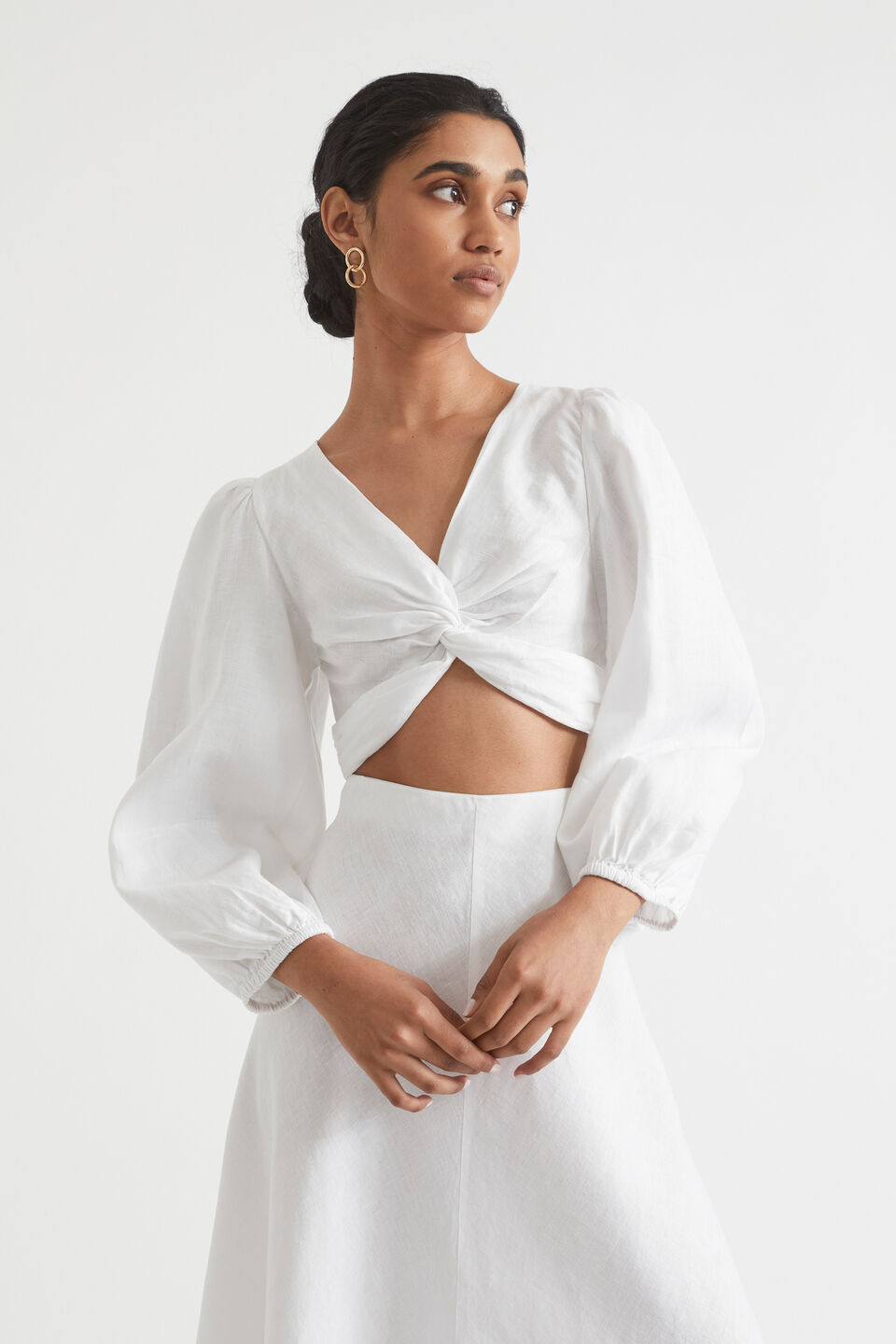 Linen Twist Front Top  Whisper White