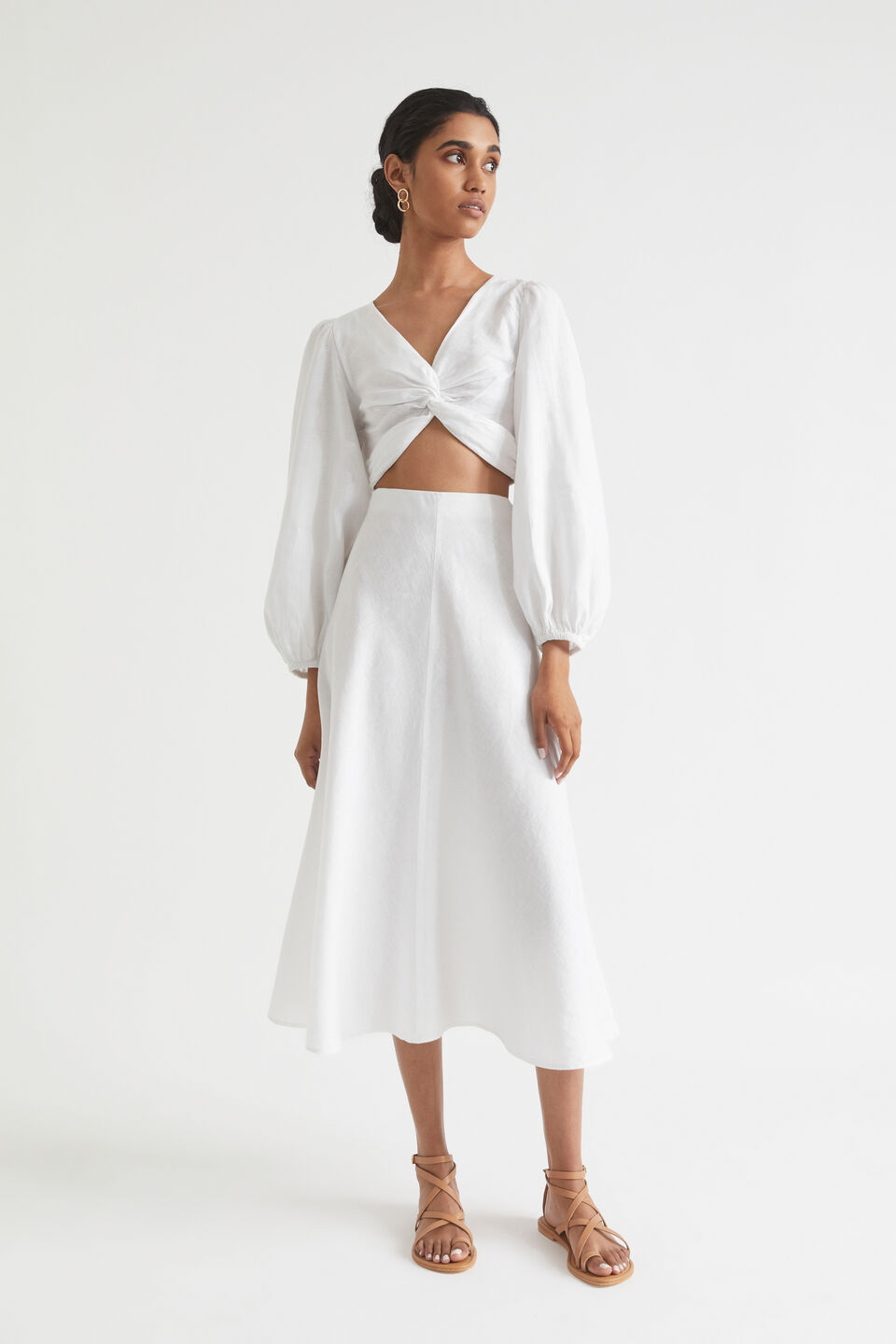 Linen Twist Front Top  Whisper White