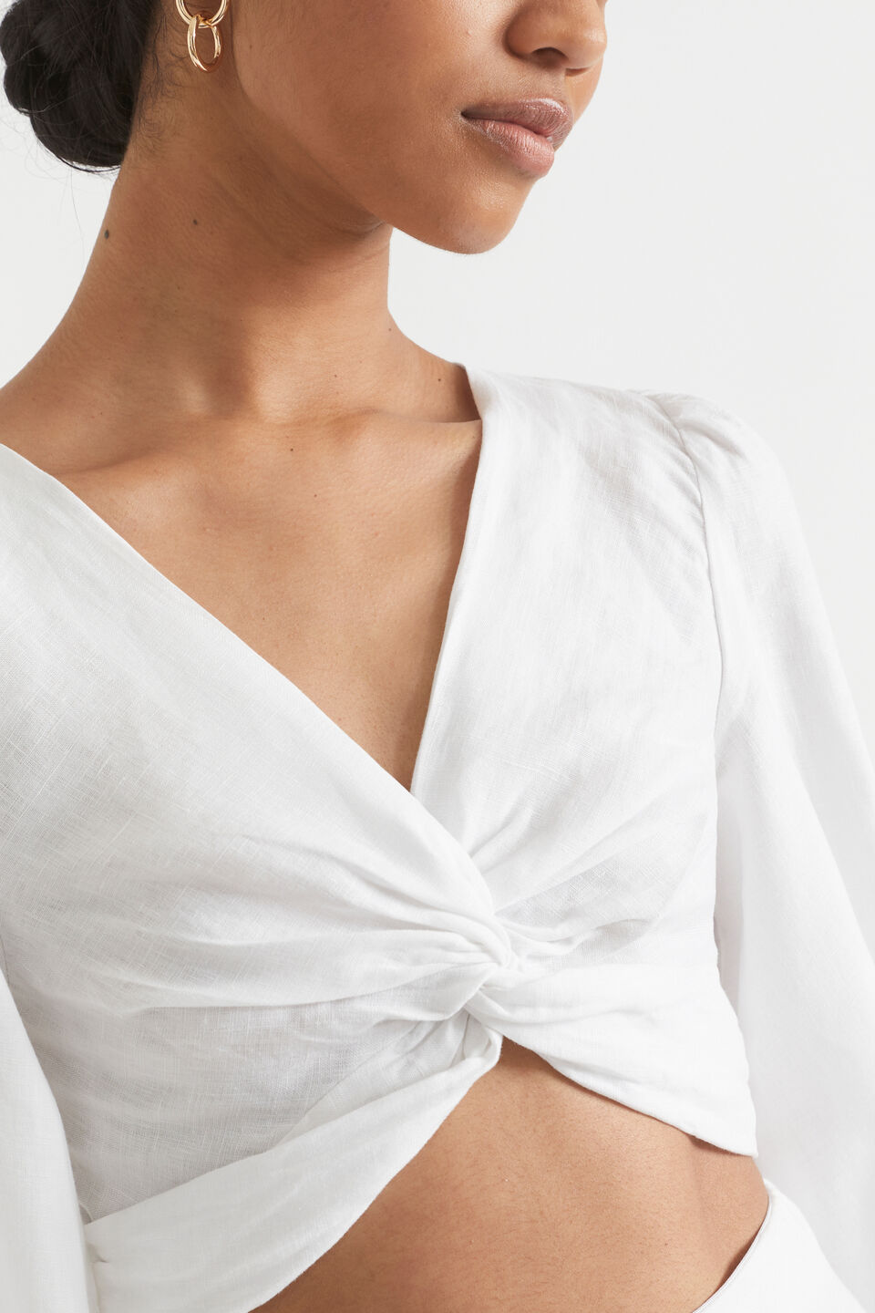 Linen Twist Front Top  Whisper White