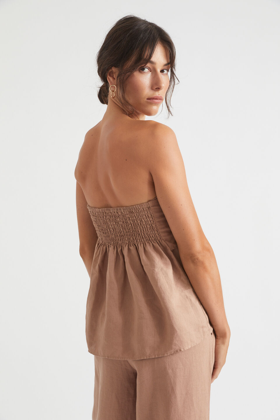 Linen Bow Front Top  Rose Taupe