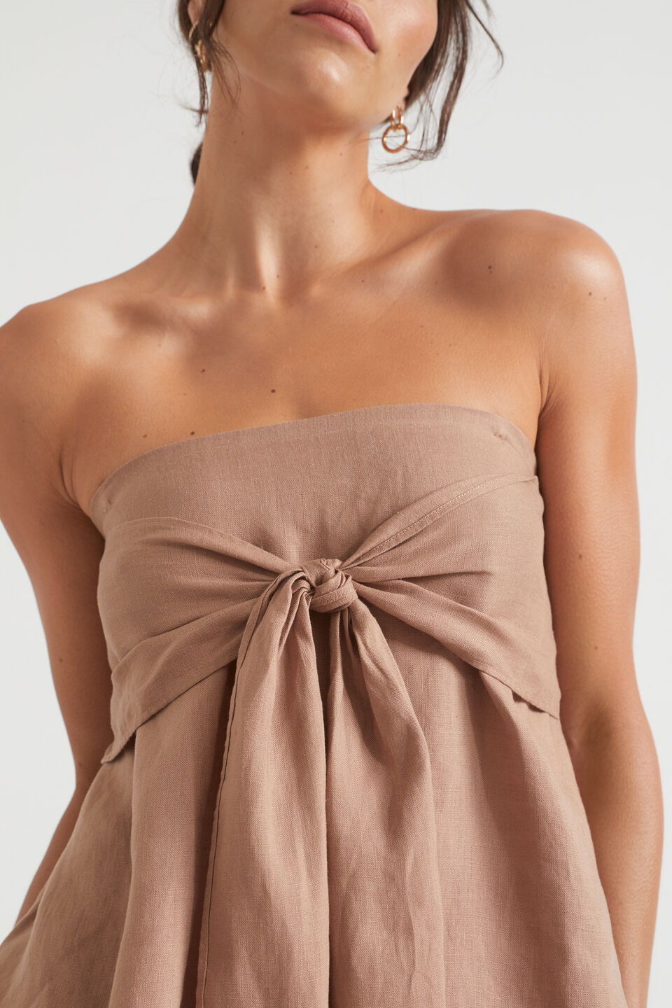 Linen Bow Front Top  Rose Taupe
