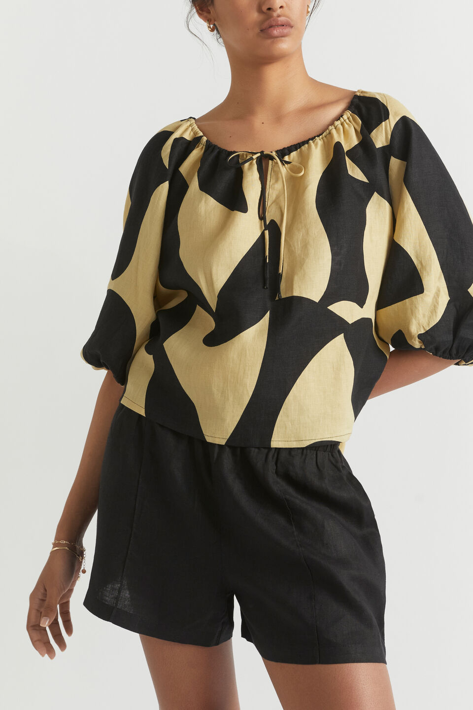 Abstract Drawstring Top  Abstract Print