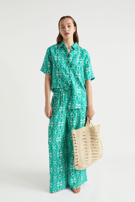 Linen Retro Short Sleeve Shirt  Jade Green Retro  hi-res