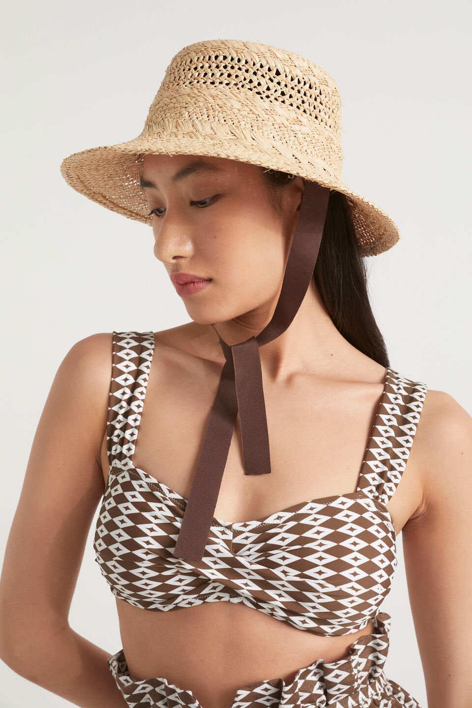Tie Up Straw Bucket Hat  Natural