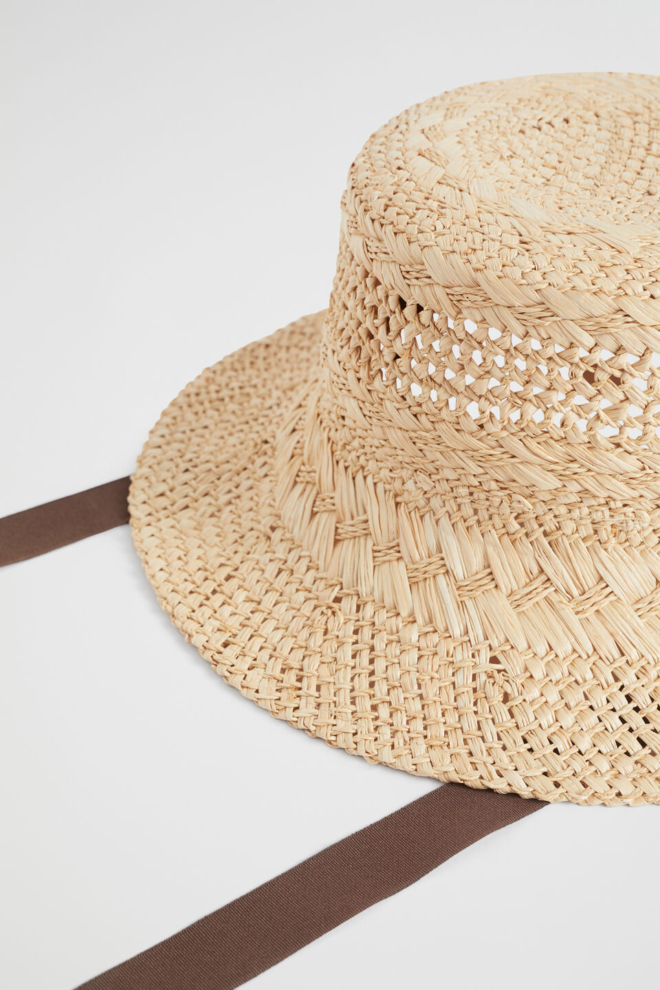 Tie Up Straw Bucket Hat  Natural