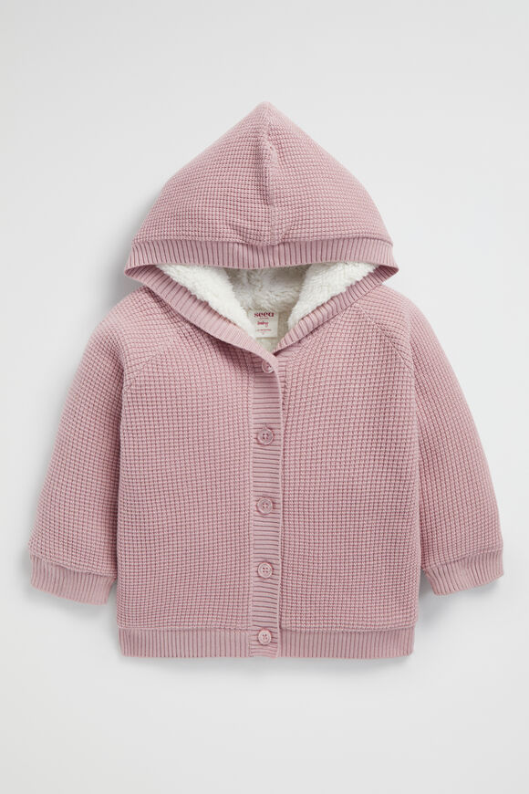 Waffle Knit Sherpa Hoodie  Berry  hi-res