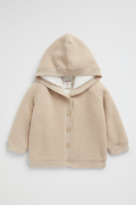 Waffle Knit Sherpa Hoodie  Neutral  hi-res