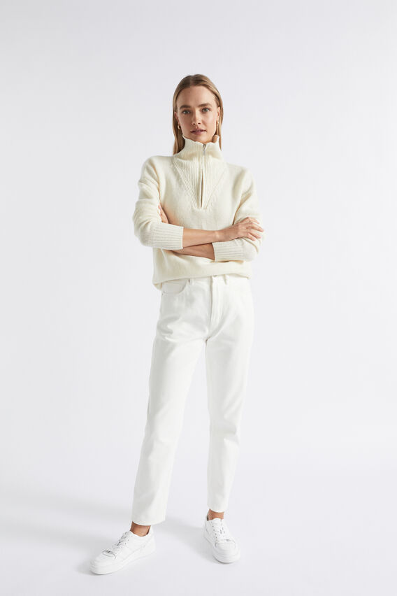 Merino Wool Zip Through Knit  Cloud Cream  hi-res