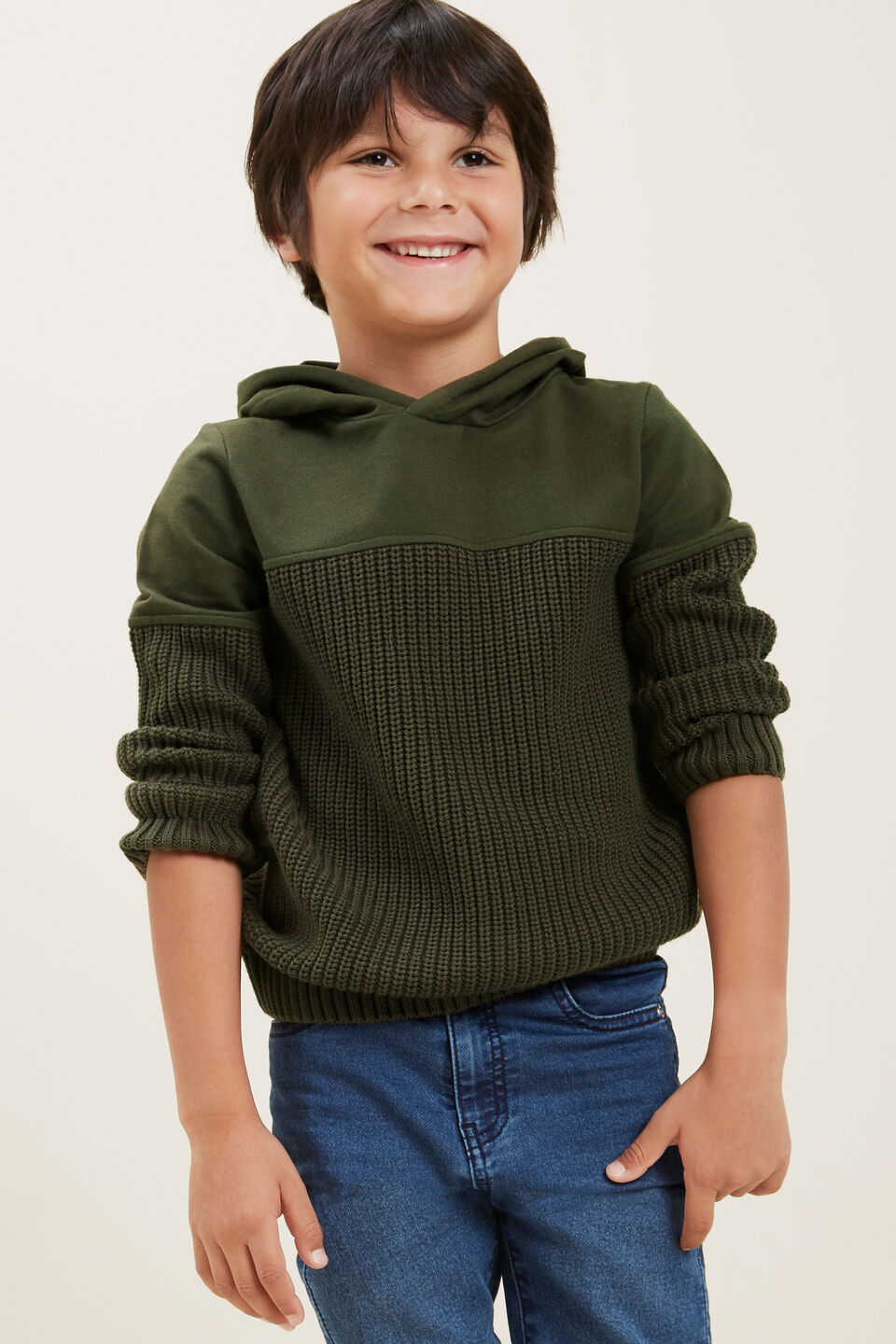 Spliced Knitted Hoodie  Forest