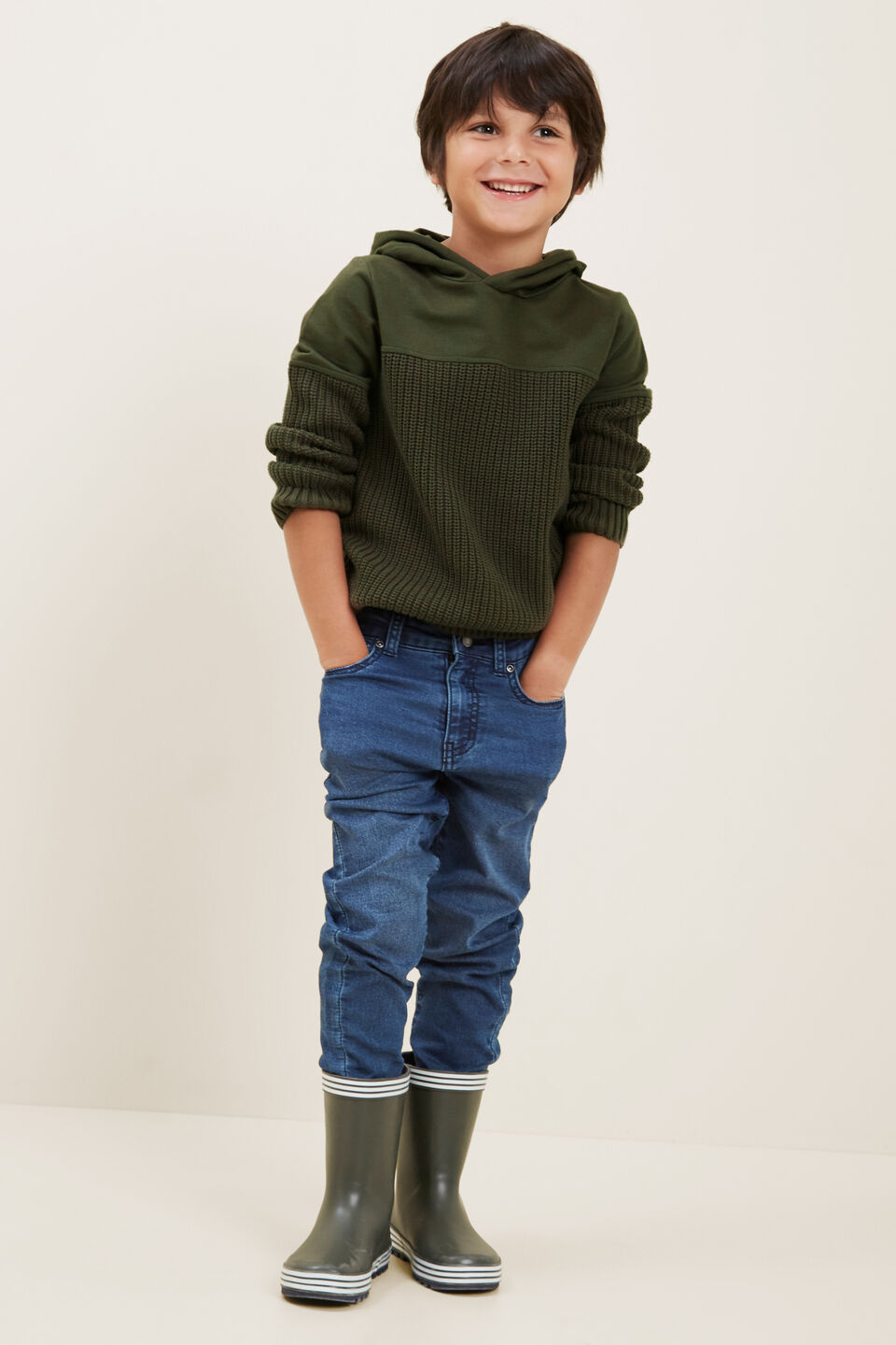Spliced Knitted Hoodie  Forest
