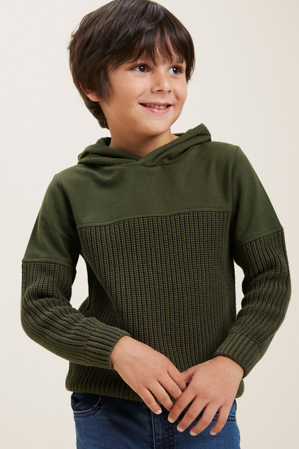 Spliced Knitted Hoodie  Forest