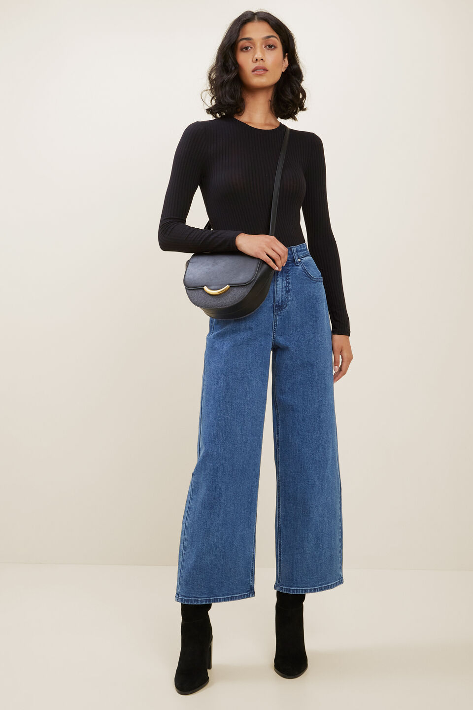 Rib Long Sleeve Top  Black
