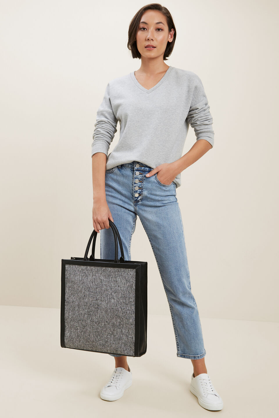 Clean V Neck Sweater  Dim Grey Marle
