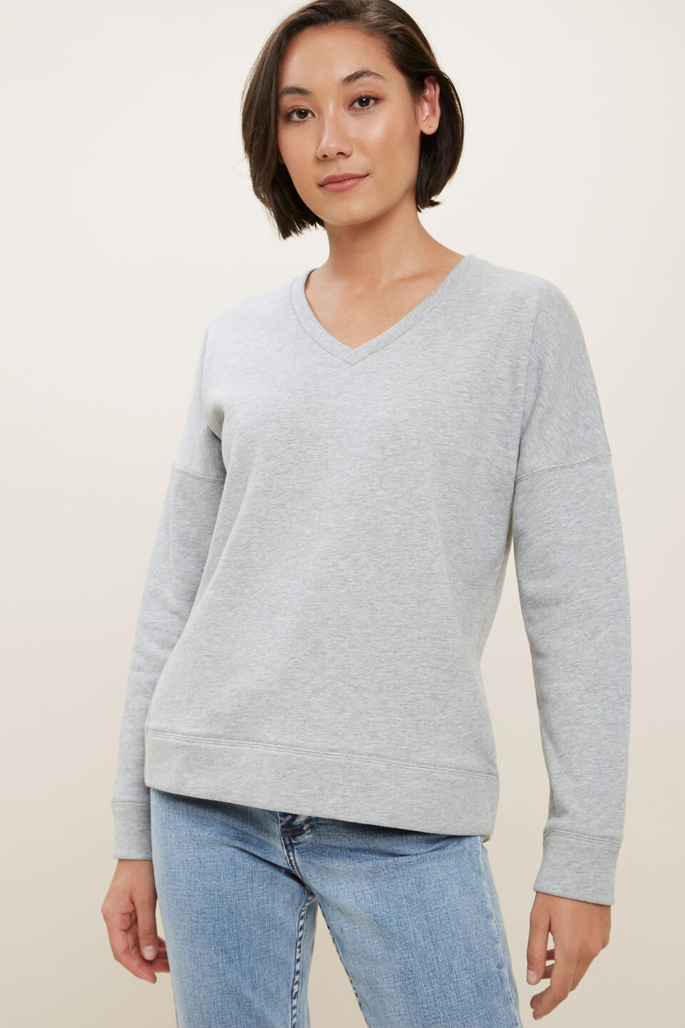 Clean V Neck Sweater  Dim Grey Marle