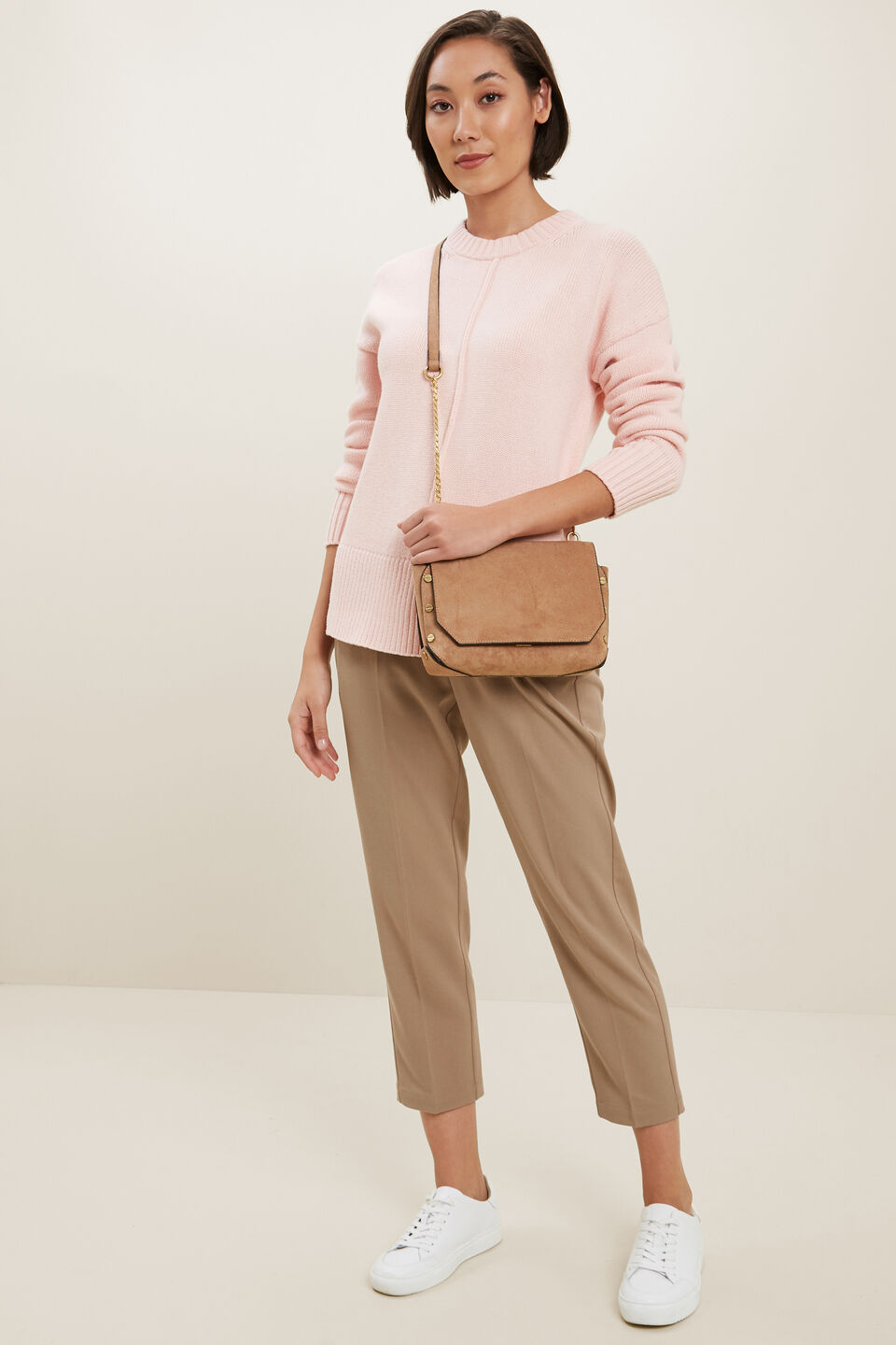 Relaxed Seam Front Sweater  Ash Pink