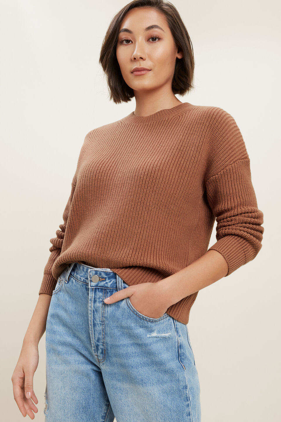 Fisherman Knit Sweater  Burnt Sienna