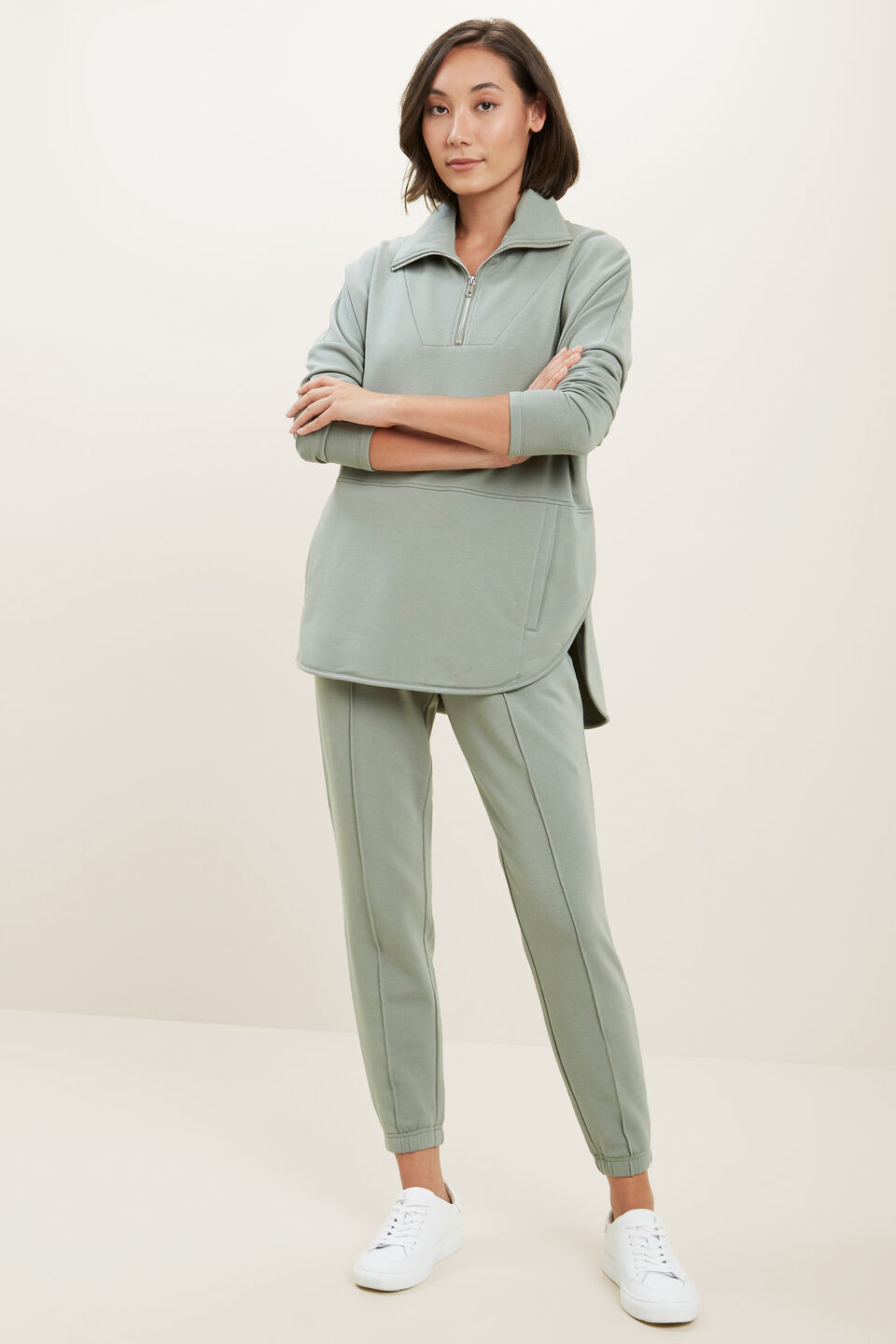 Shirred Terry Jogger  Deep Pine