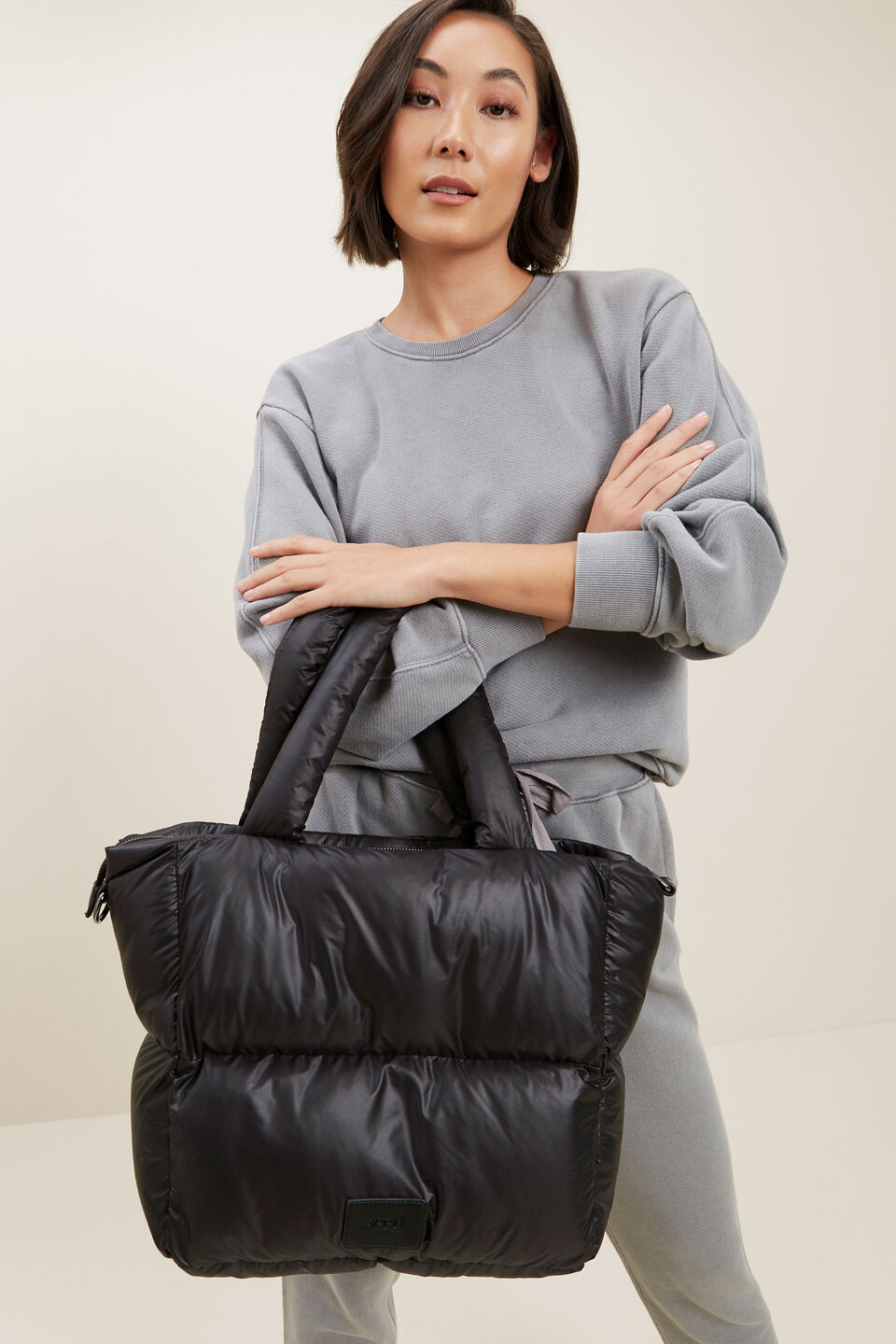 Quilted Tote Bag  Black