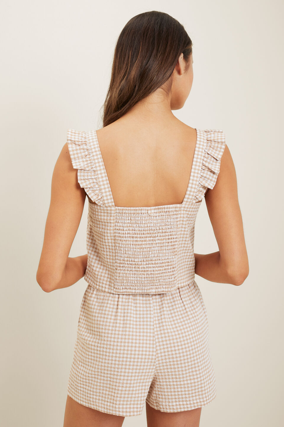 Button Frill Top  Sand