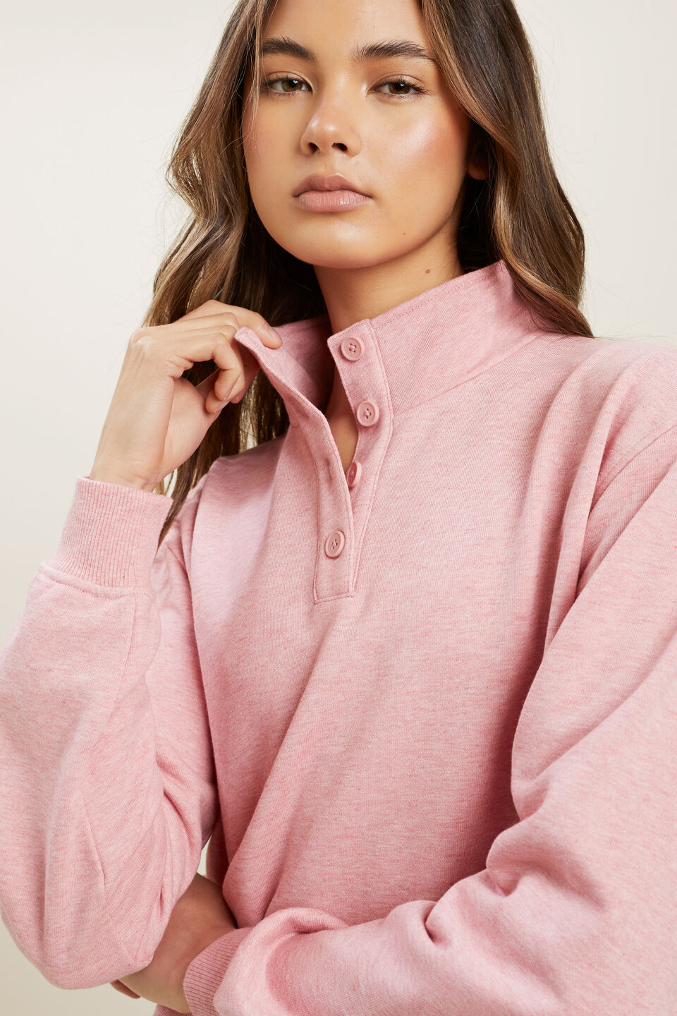 Button Sweater  Rose Pink