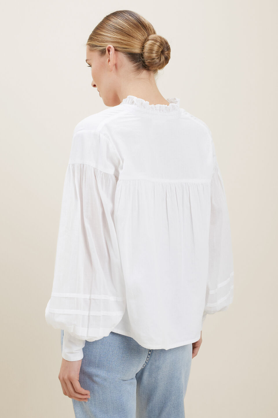 Voile Tie Neck Blouse  Whisper White