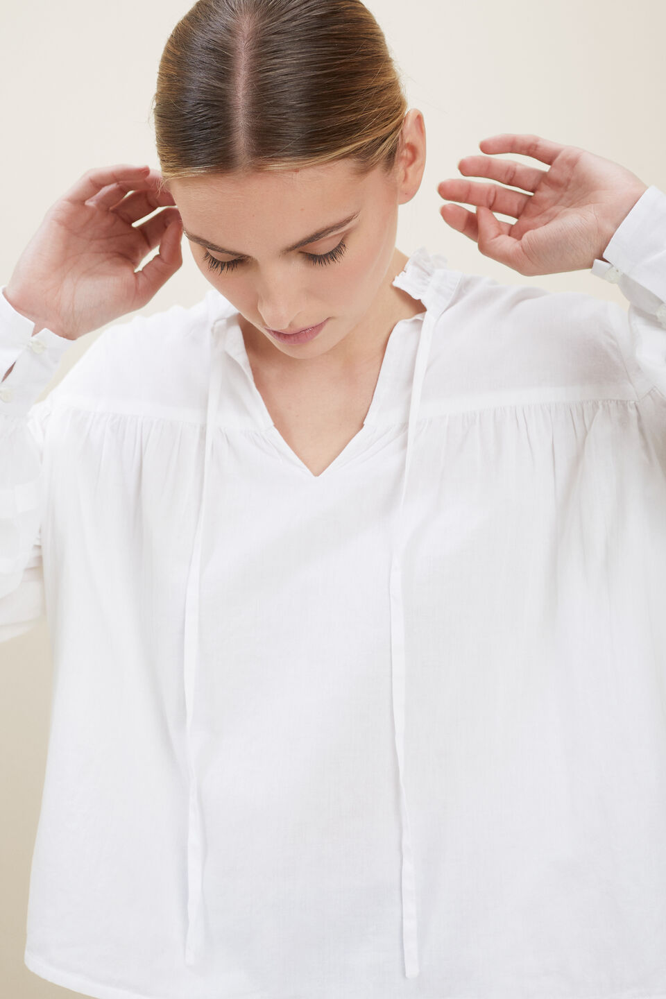 Voile Tie Neck Blouse  Whisper White