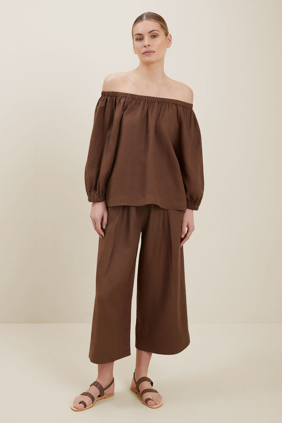 Linen Peasant Top  Russet Brown