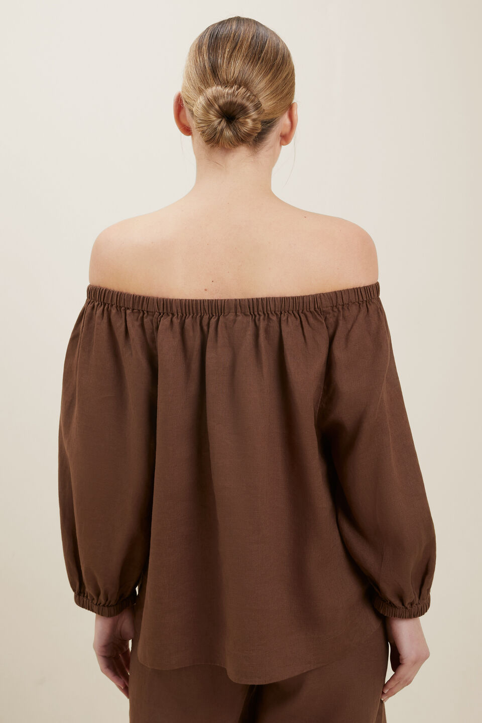 Linen Peasant Top  Russet Brown