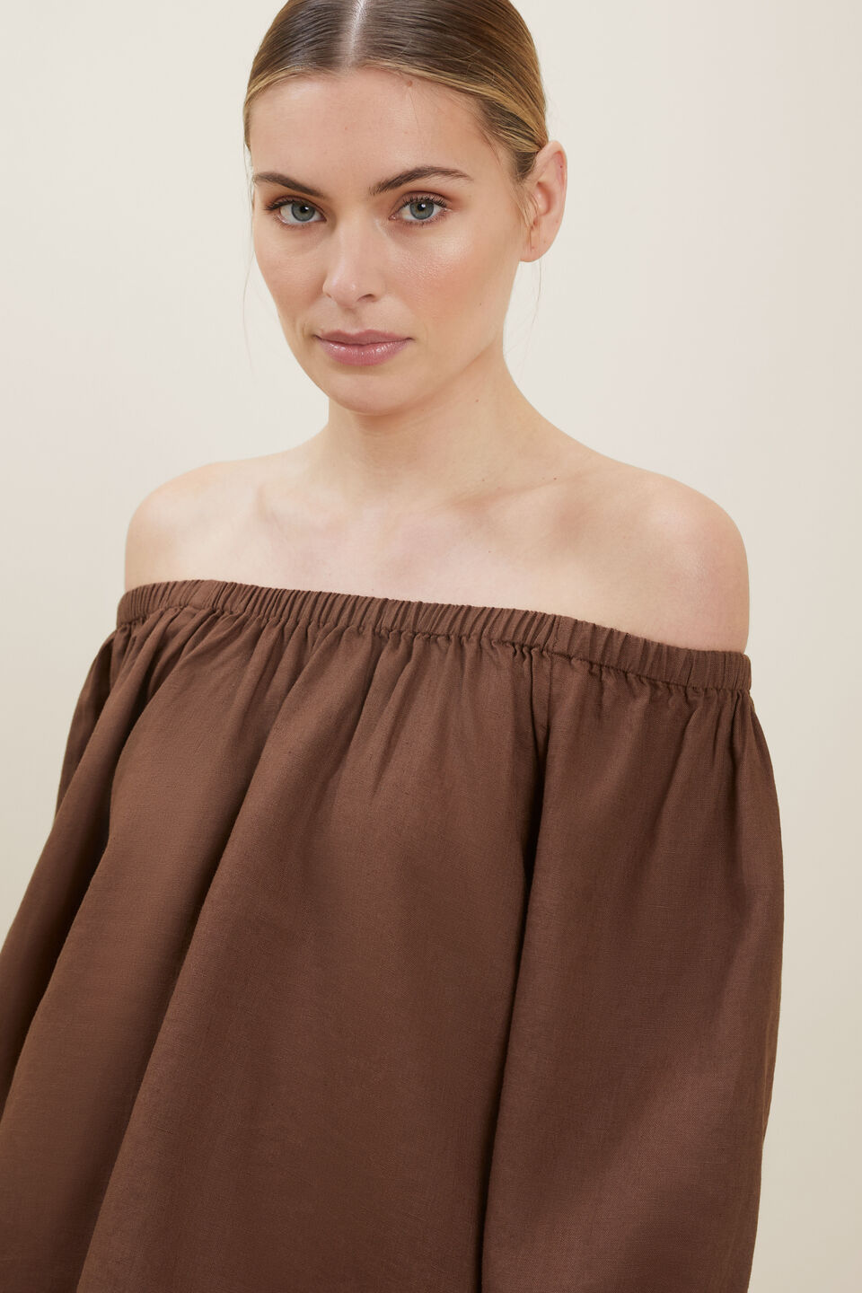 Linen Peasant Top  Russet Brown