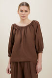Linen Peasant Top  Russet Brown  hi-res