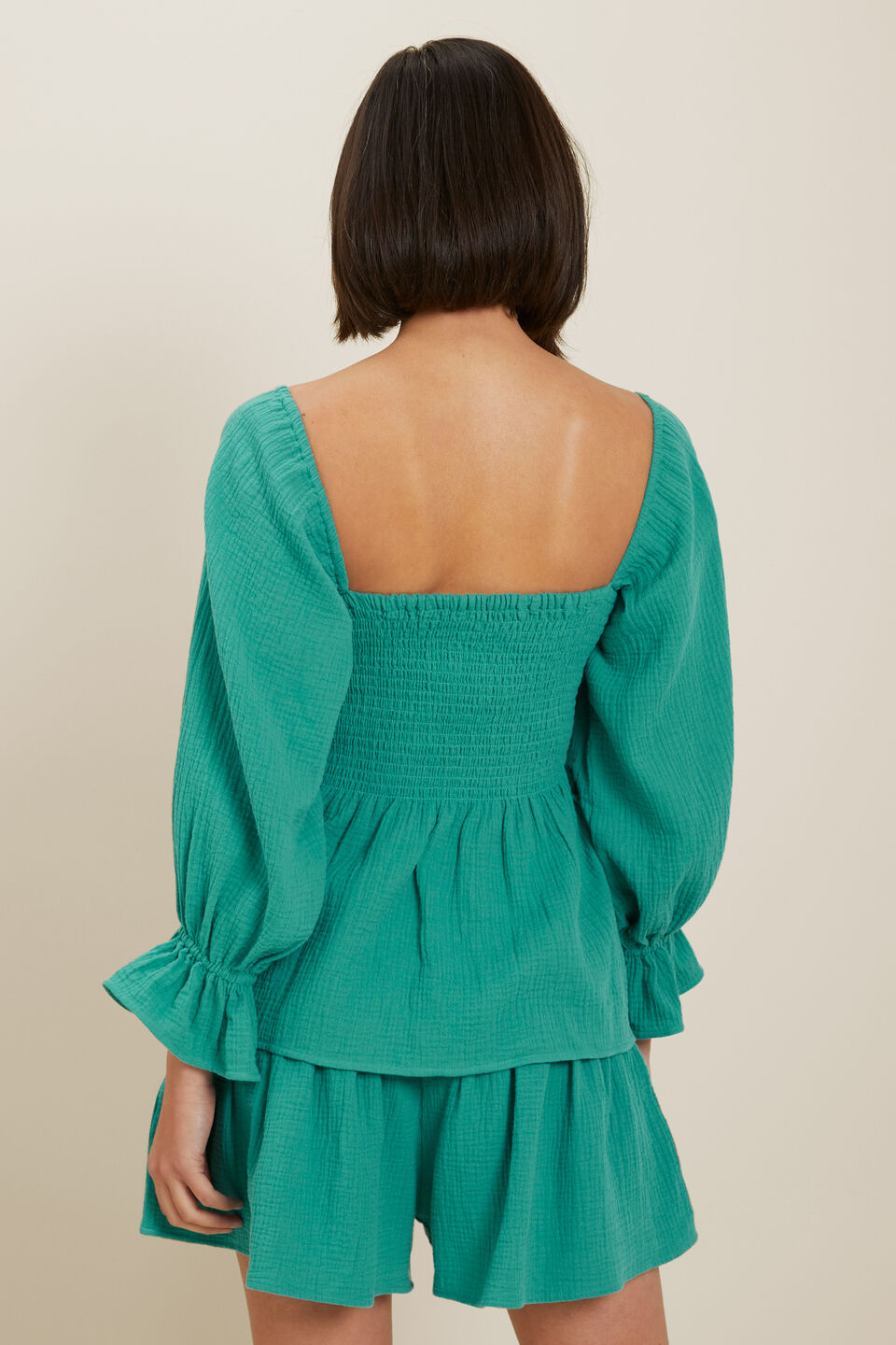 Cheesecloth Shirred Top  Deep Aqua