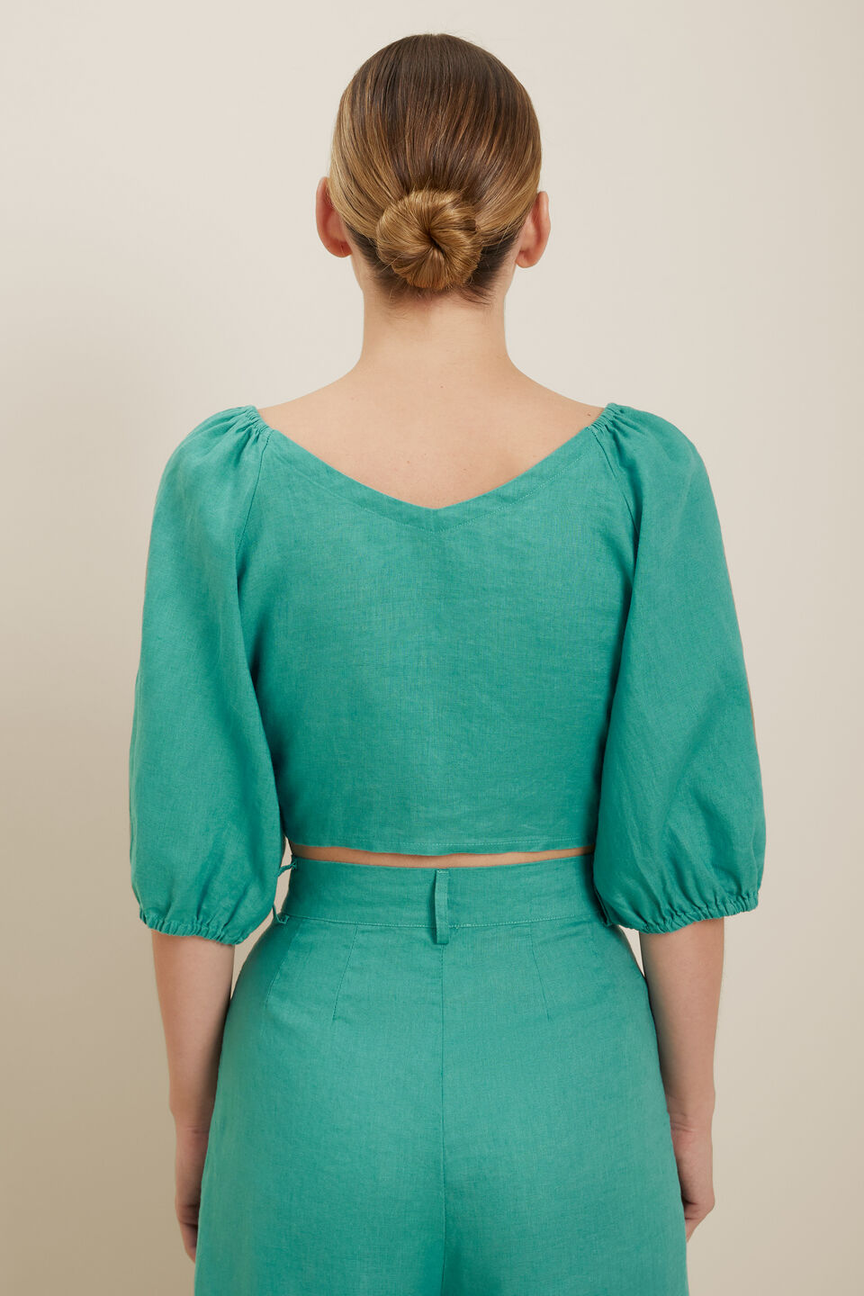Linen Knot Front Top  Deep Aqua