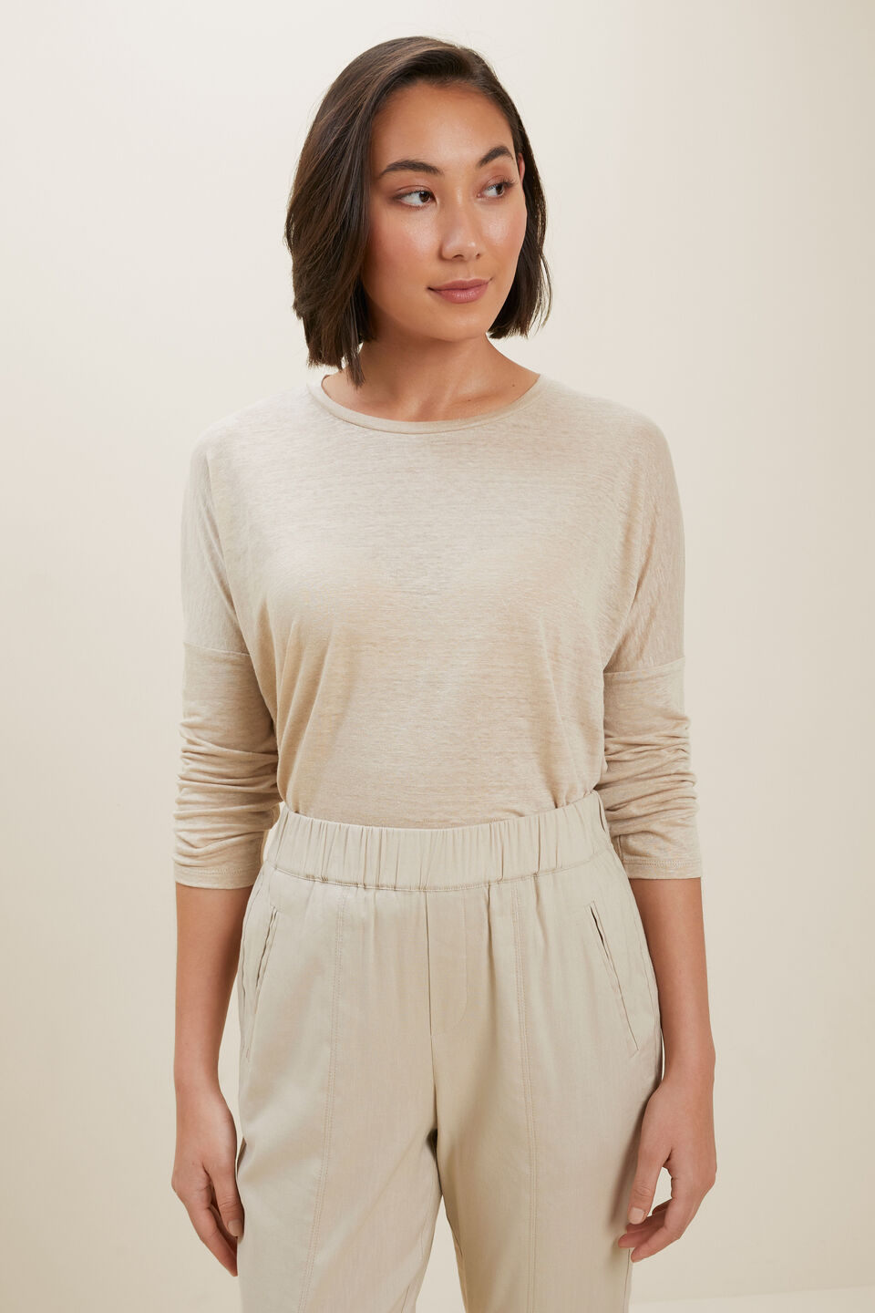 Linen Dip Hem Tee  Cool Sand