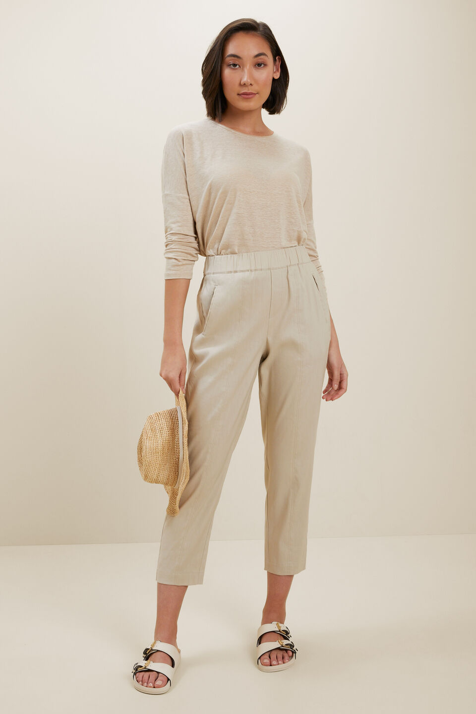 Linen Dip Hem Tee  Cool Sand
