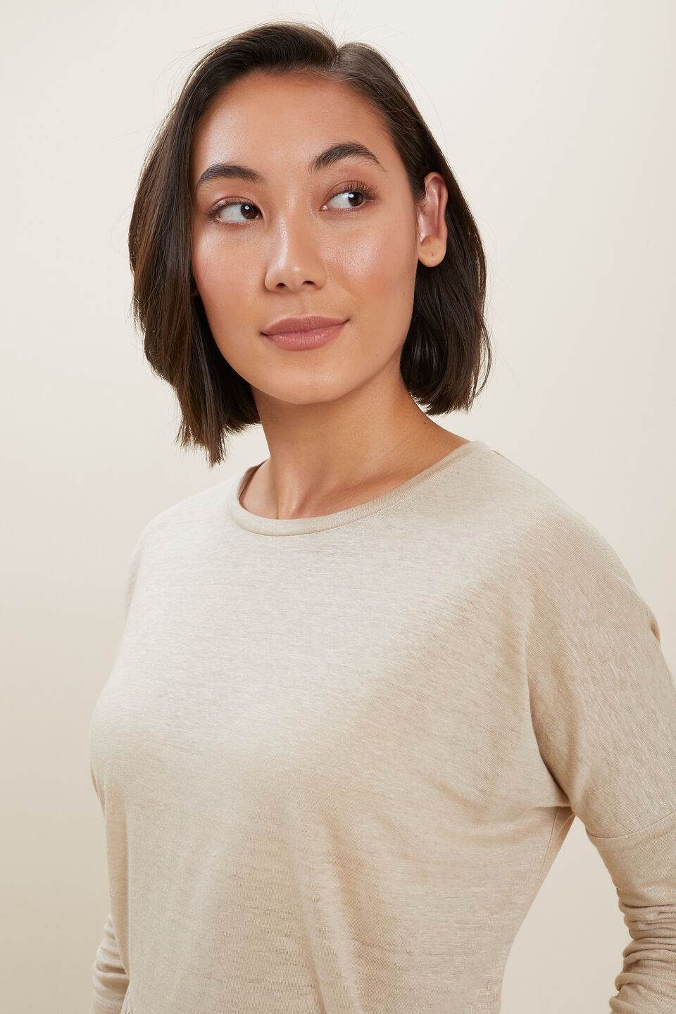 Linen Dip Hem Tee  Cool Sand