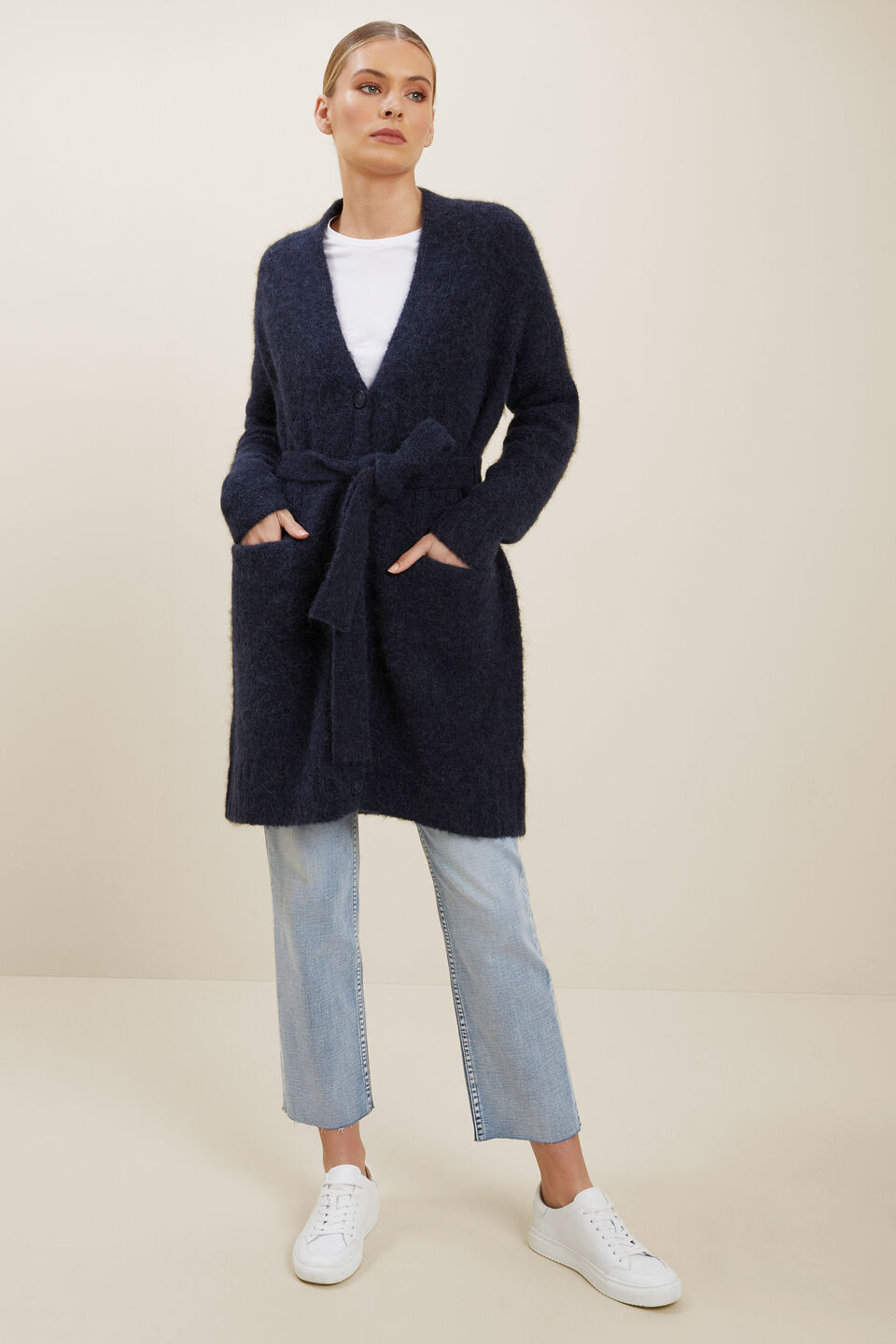 Relaxed Tie Cardigan  Deep Navy