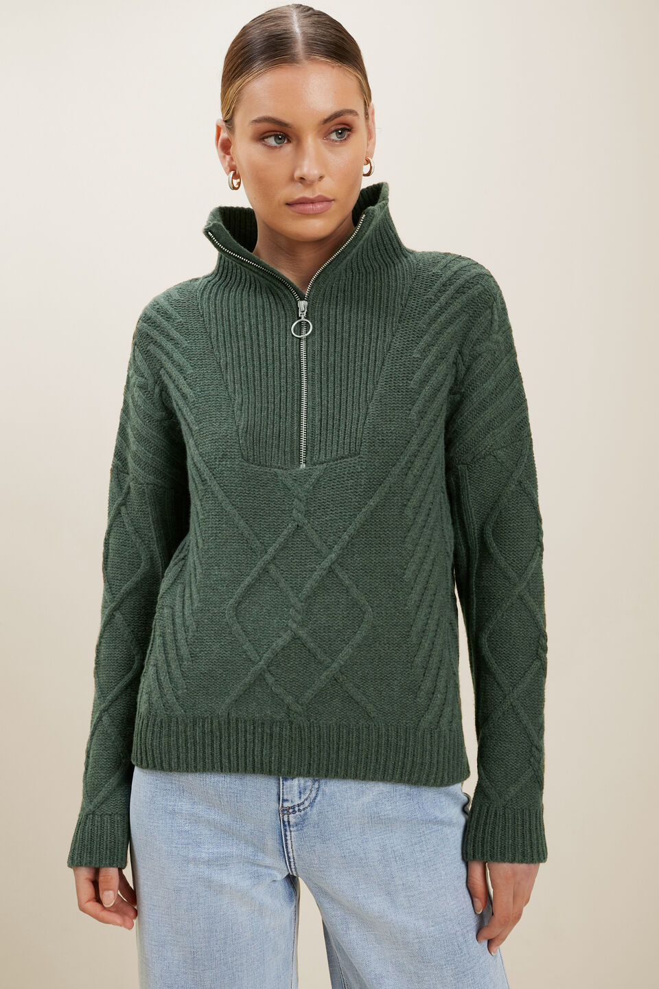 Zip Funnel Neck Sweater  Basil Marle