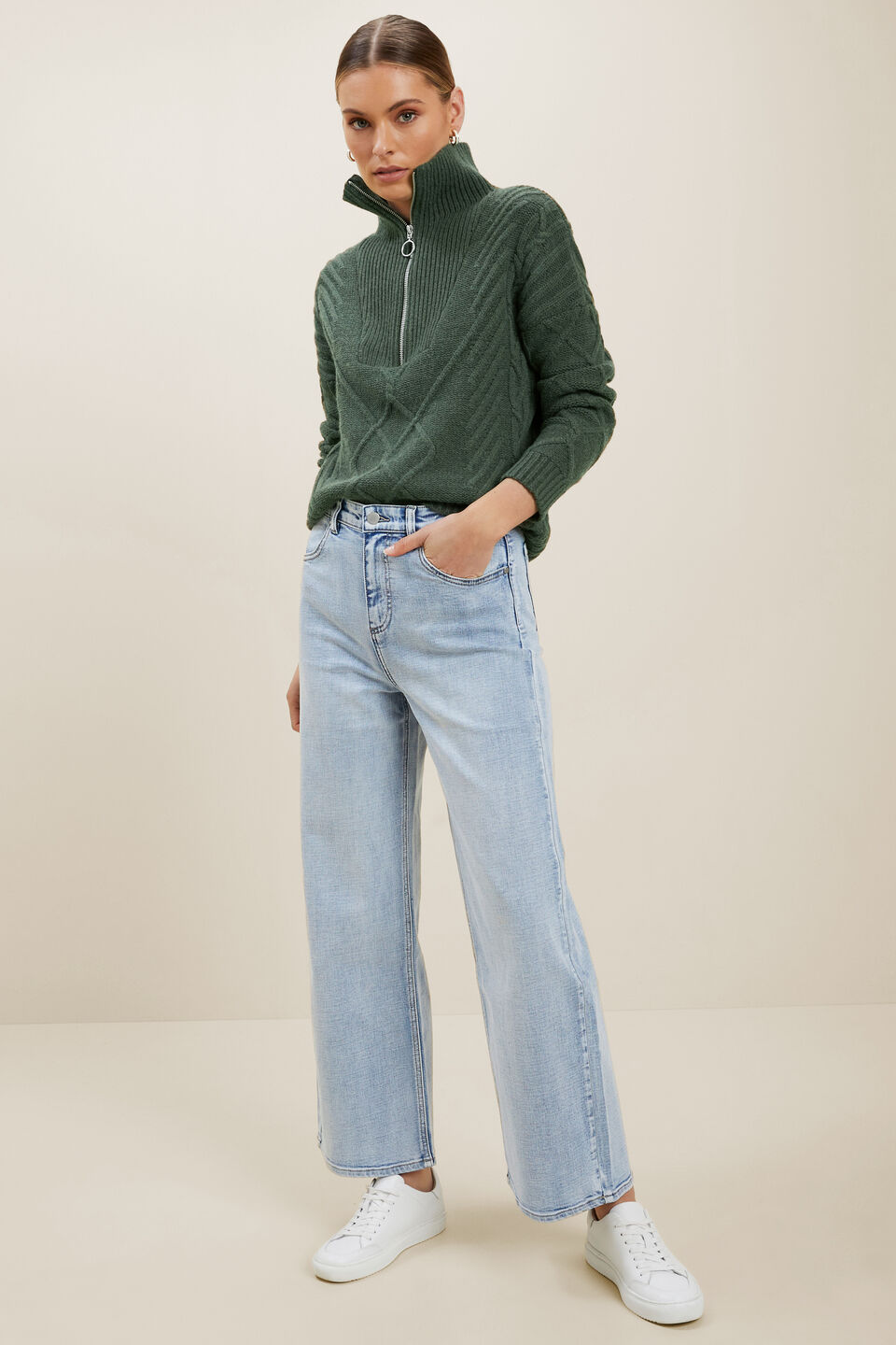 Zip Funnel Neck Sweater  Basil Marle