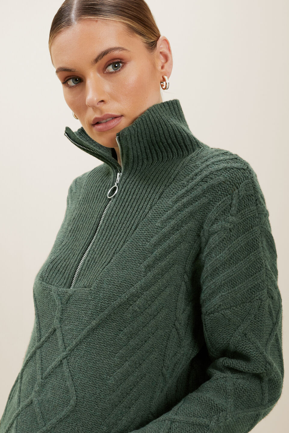 Zip Funnel Neck Sweater  Basil Marle
