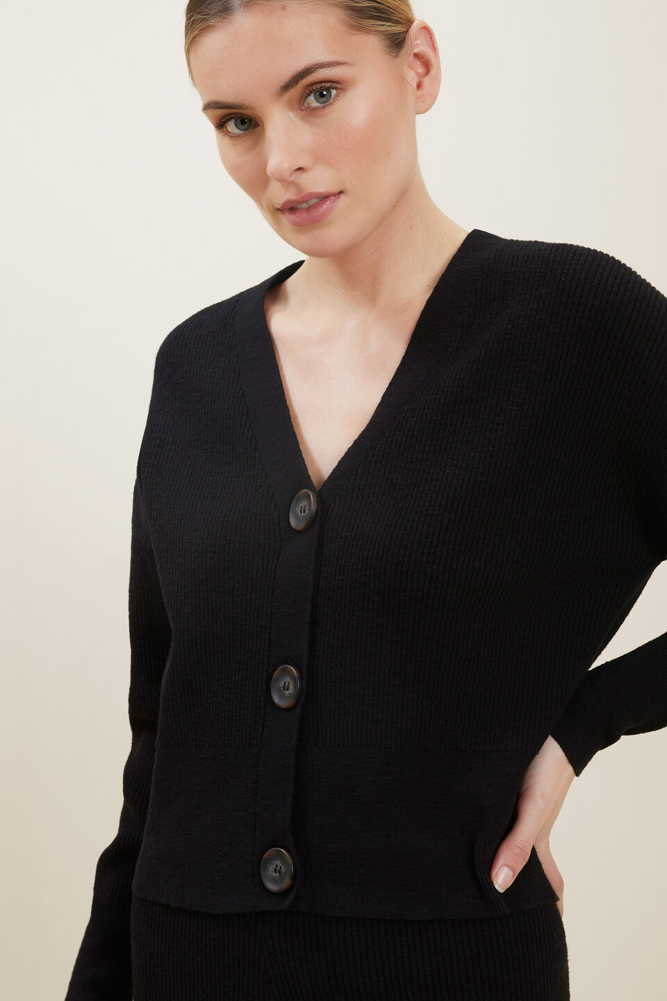 Boucle Knit Cardigan  Black
