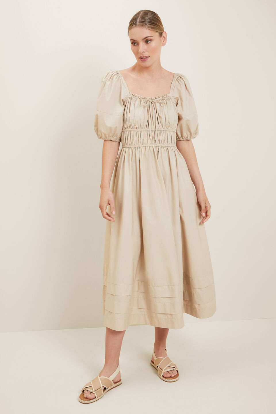 Poplin Midi Dress  Sandstone Beige
