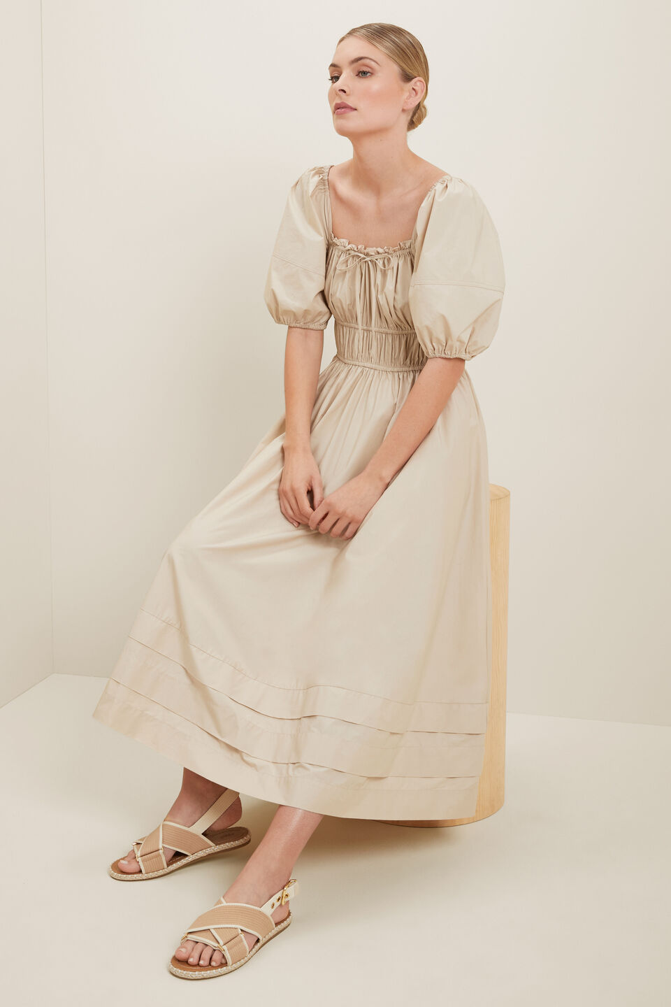 Poplin Midi Dress  Sandstone Beige