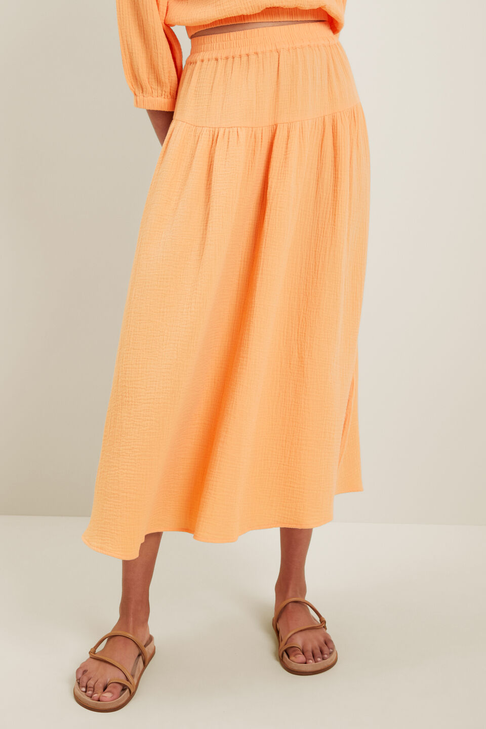 Cheesecloth Midi Skirt  Cantaloupe
