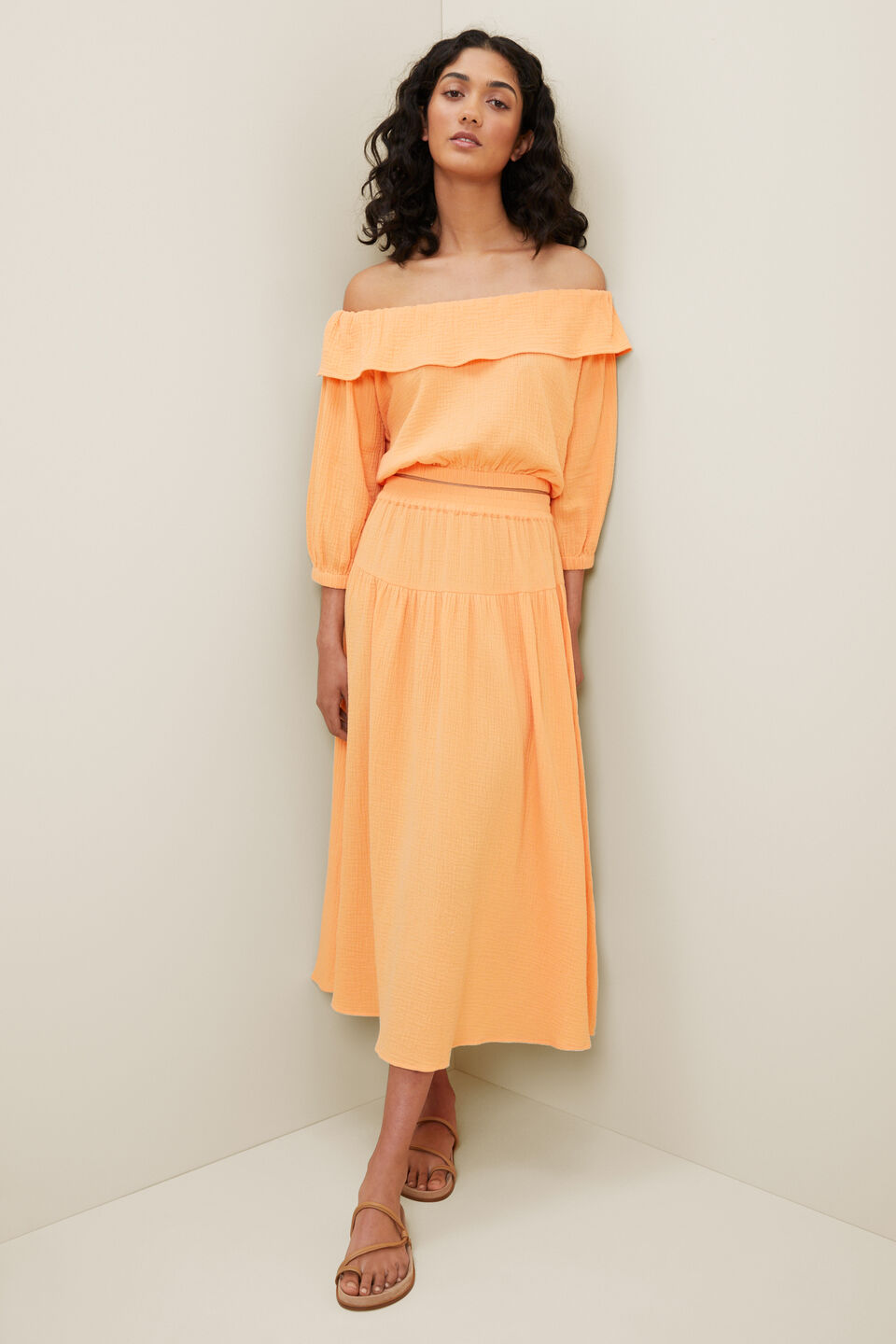 Cheesecloth Midi Skirt  Cantaloupe