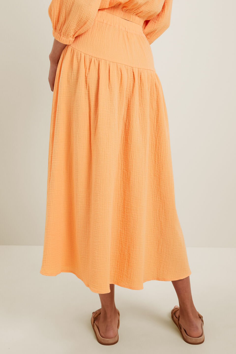 Cheesecloth Midi Skirt  Cantaloupe