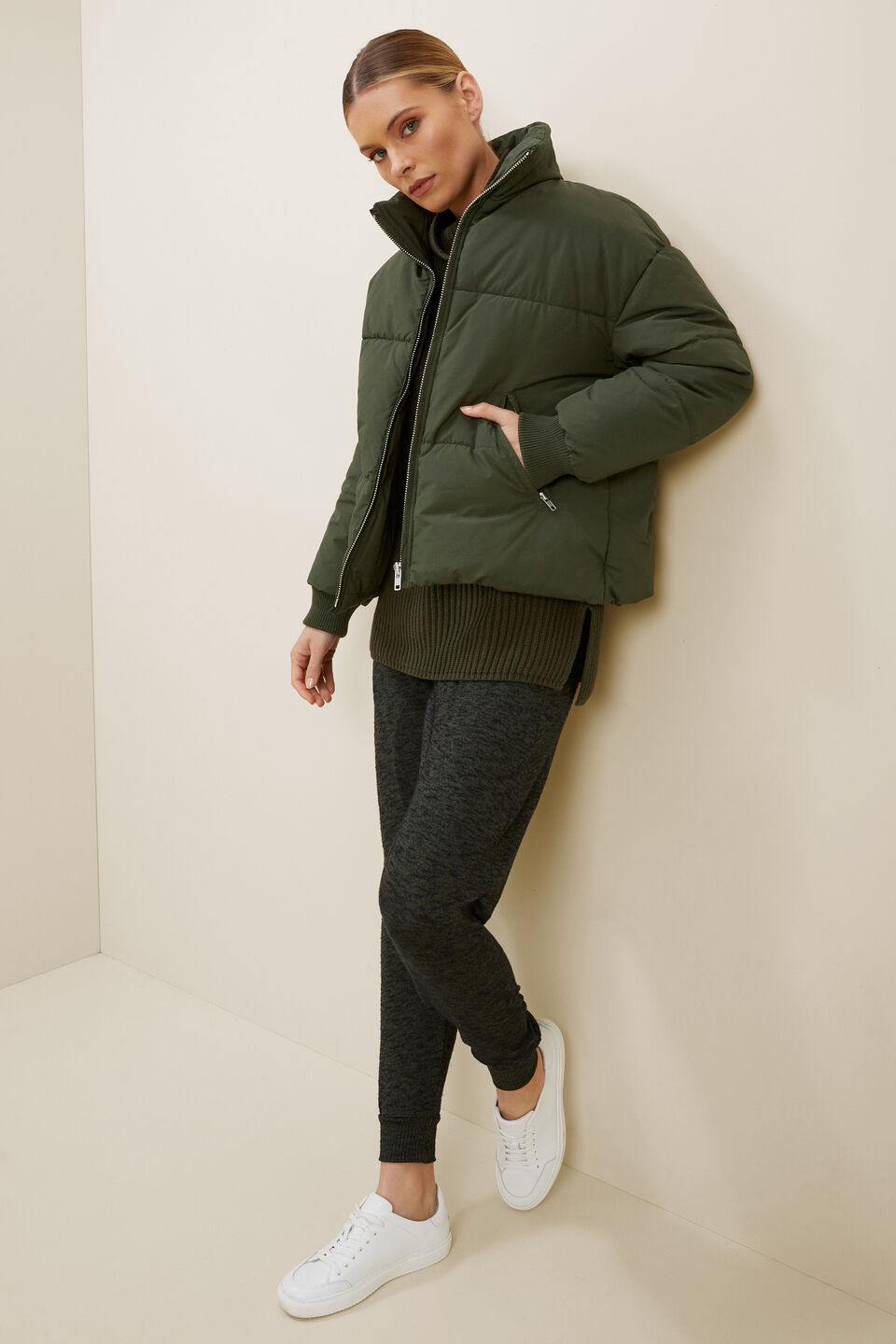 Funnel Neck Puffer Jacket  Basil